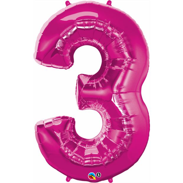 Balloon - Foil Number - Magenta - 3 - 86cm