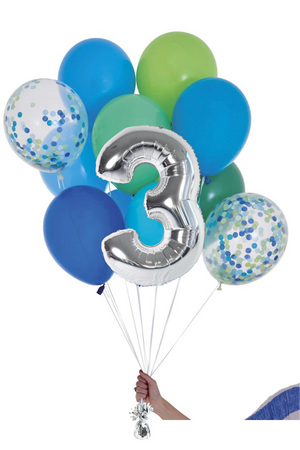 READY TO GO -  Inflated Balloon Bouquet - Handsome + Foil Number in Silver