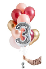 READY TO GO -  Inflated Balloon Bouquet - Rosewood + Foil Number in Silver