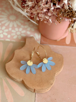 Behind The Trees - Foxie Collective - Jumbo Daisy Hoop Earrings - Frosted Blue + Gold - Stunning earrings under $50 - Mothers Day gift