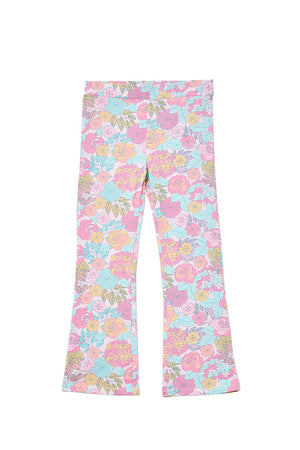 The Little Tree Store - Milky - Flared Legging - Azalea - Blossom Pink - 70s vibe flares for girls - girls flared pants - floral flares for girls under $40