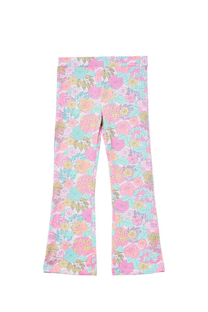 The Little Tree Store - Milky - Flared Legging - Azalea - Blossom Pink - 70s vibe flares for girls - girls flared pants - floral flares for girls under $40