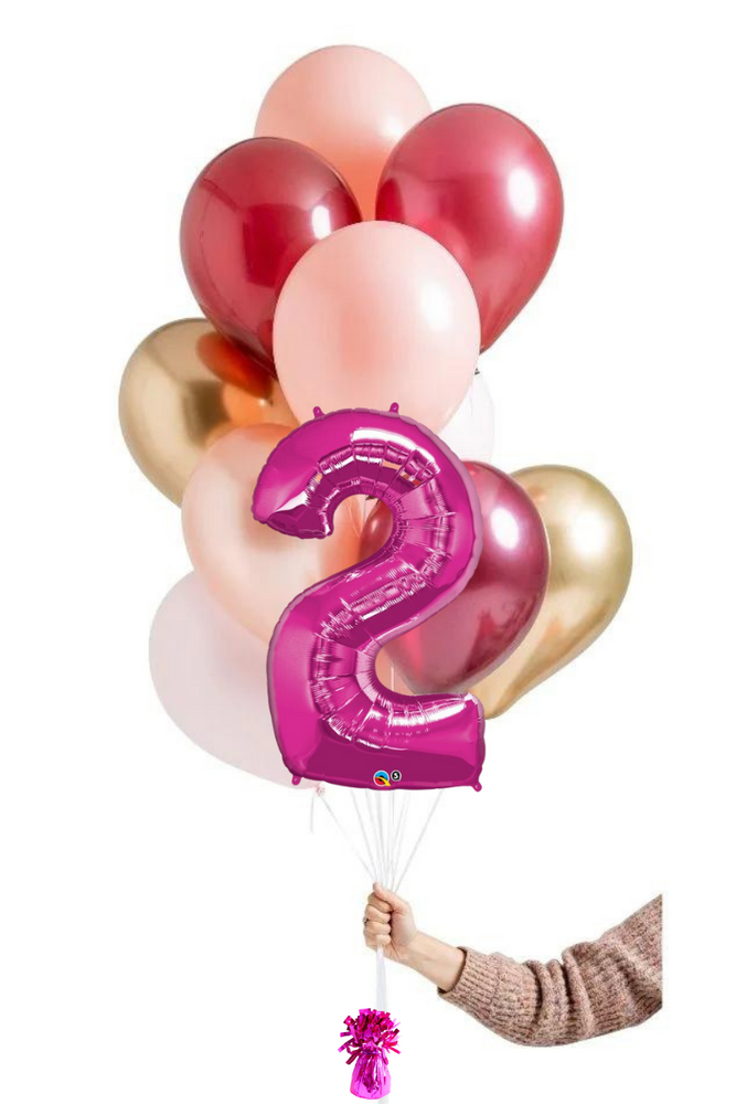 READY TO GO -  Inflated Balloon Bouquet - Rosewood + Foil Number in Pink