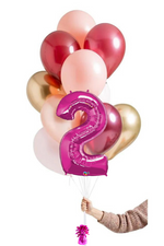READY TO GO -  Inflated Balloon Bouquet - Rosewood + Foil Number in Pink