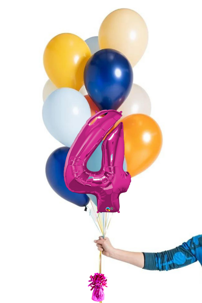 READY TO GO -  Inflated Balloon Bouquet - True Blue + Foil Number in Silver