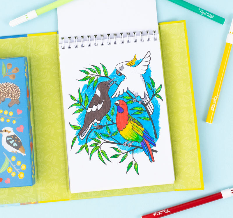 Behind the Trees - Tiger Tribe - Colouring Set - Aussie Animals - Perfect birthday party gift - Under $20 - Magical Art Set - Christmas Stocking Stuffer