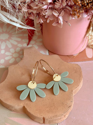 Behind The Trees - Foxie Collective - Jumbo Daisy Hoop Earrings - Sage + Gold - Stunning earrings under $50 - Mothers Day gift