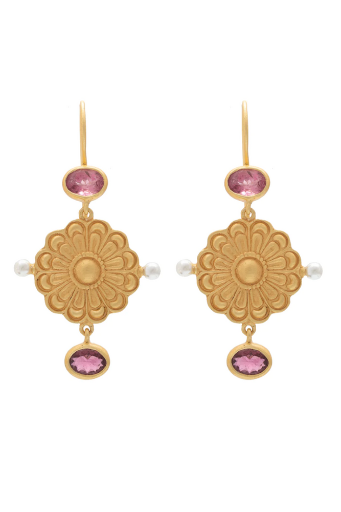 RubyTeva Design - Earrings - Berber with Pink Tourmaline & Pearl - RDE189/PT