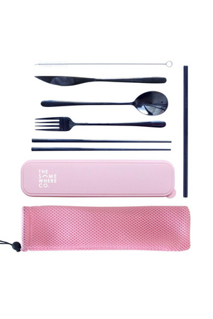 The Somewhere Co. - Take Me Away Cutlery Set - Black (Pink Case)