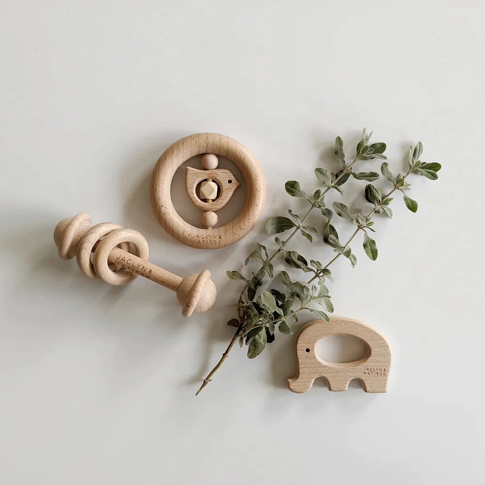 The Little Tree Store - Jaclyn & Matisse - Wooden teether - Eddie the Elephant - Newborn gifting ideas - under $20