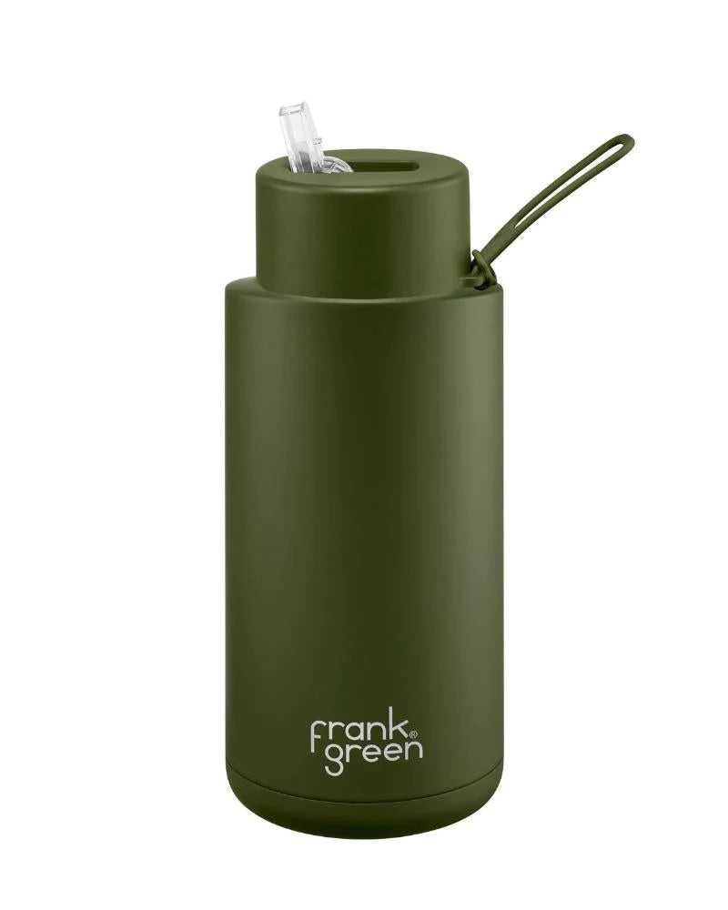 Frank Green - Ceramic Reusable Bottle - Straw Lid - 34oz/1,000ml - Khaki