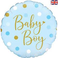 Balloon - Foil Shape - Dots - Baby Boy - Blue, White & Gold - 45cm (18")