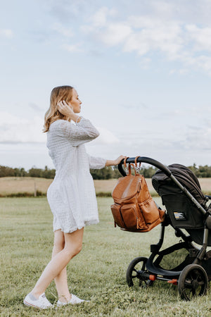 The Little Tree Store - Oi Oi - Faux Leather Nappy Backpacl - Tan - ultimate nappy backpack - stylish + Practical