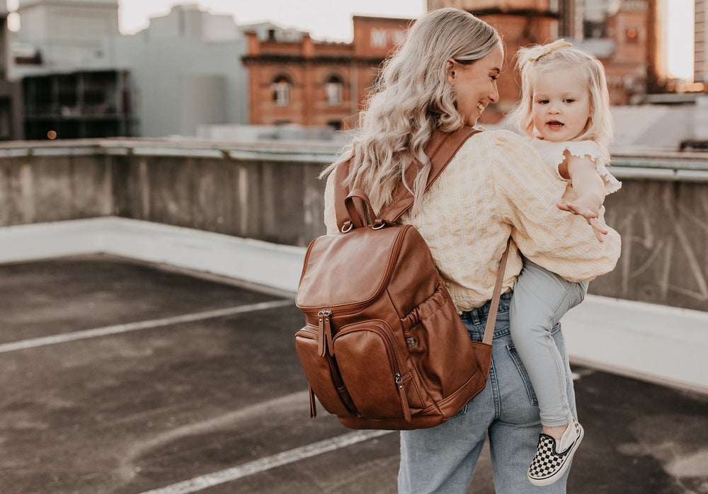 The Little Tree Store - Oi Oi - Faux Leather Nappy Backpacl - Tan - ultimate nappy backpack - stylish + Practical