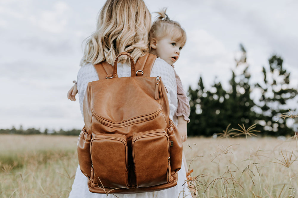 The Little Tree Store - Oi Oi - Faux Leather Nappy Backpacl - Tan - ultimate nappy backpack - stylish + Practical